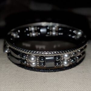 5 for $25 | Black and Silver Magentic Beaded Bangle Bracelet Set